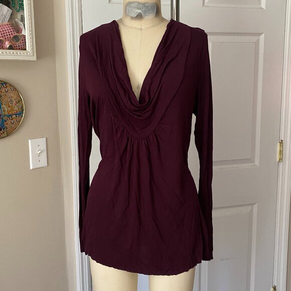 GAP Deep Red Cowl neck Ruched front Stretch Knit Shirt Blouse *MEDIUM* - Picture 1 of 5